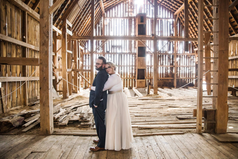 A couple in the old timber barn