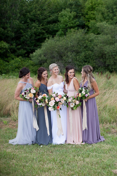 Bridesmaids holding their bouquets