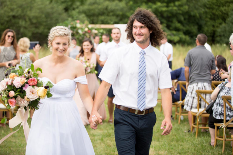 The bride and groom with their wedding party
