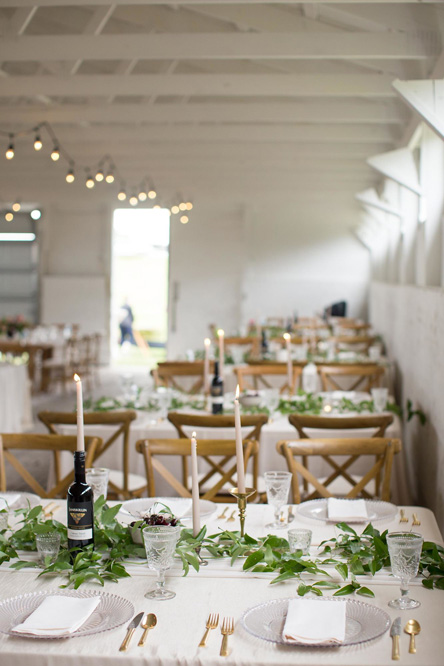 Long tables running the length of the barn
