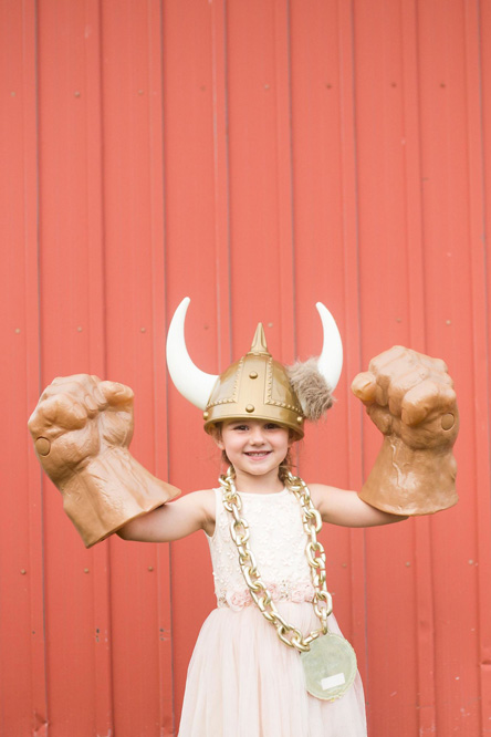 A young guest in a Viking helmet