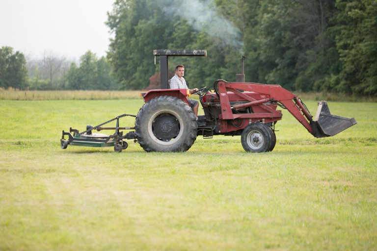 A red tractor in the field